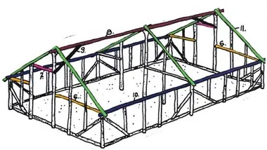 plans des murs de la case en paille avec les pignons et les ouvertues