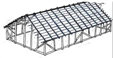 plans des murs de la case en paille avec les pignons et les ouvertues