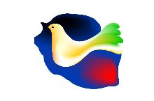 "Logo Réunion Paix: colombe colorée qui traverse l'île dans un espace négatif