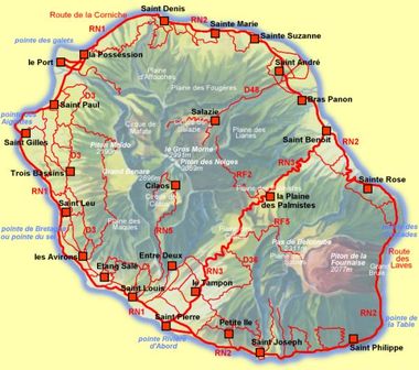 Carte routière de l'île de la Réunion