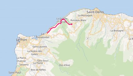 carte de Saint-Paul à Saint-Denis montrant le chemin en rouge