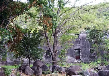 Premier Lazaret de la Grande Chaloupe en ruine dans les arbres