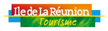 Île de la Réunion en blanc serif sur fond rouge