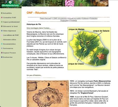 copie d'écran du site ONF de la Réunion en 2004